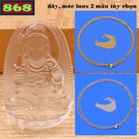 Mặt Phật Bất động minh vương pha lê trắng 3.6 cm và 5 cm kèm dây chuyền inox