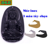 Mặt Phật Bất động minh vương đá đen kèm móc inox, mặt Phật bản mệnh, mặt dây chuyền Phật