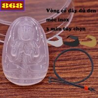 Mặt Phật Đại nhật như lai mã não trắng 2.2 x 3.6cm, 2.9 x 4.5cm kèm vòng cổ dây dù đen + móc inox