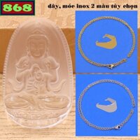 Mặt Phật Đại nhật như lai thủy tinh trắng kèm dây chuyền inox, mặt Phật bản mệnh, trang sức phong thủy