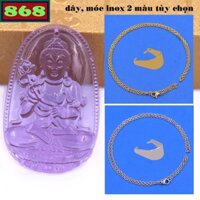 Mặt Phật Đại thế chí pha lê tím kèm dây chuyền inox, mặt Phật bản mệnh, trang sức phong thủy