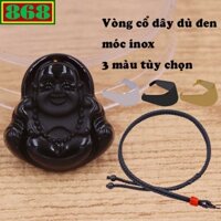 Mặt Phật Di lặc đá đen kèm vòng cổ dây dù đen + móc inox, mặt dây chuyền Phật cười