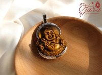 Mặt Phật Di Lặc Đá Mắt Hổ Vàng Nâu bọc Bạc