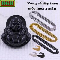 Mặt Phật Di lặc đeo dây đá đen (size lớn) kèm vòng cổ dây chuyền inox rắn + móc inox