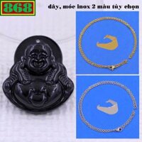 Mặt Phật Di lặc đeo dây đá đen (size lớn) kèm vòng cổ dây chuyền inox + móc inox