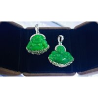 Mặt Phật Di Lặc Jade bọc bạc 4Cm , giúp bình an , thông minh , khỏe mạnh . Ms004