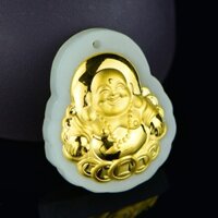 Mặt Phật Di Lặc Ngọc Nephrite mạ vàng size nhỏ