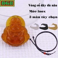 Mặt Phật Di lặc pha lê trà 3.6 cm kèm vòng cổ dây dù nâu + móc inox, mặt dây chuyền Phật cười