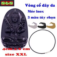 Mặt Phật Hư không tạng đá đen kèm vòng cổ dây da đen