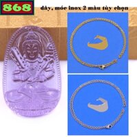 Mặt Phật Hư không tạng pha lê tím kèm dây chuyền inox, mặt Phật bản mệnh, trang sức phong thủy