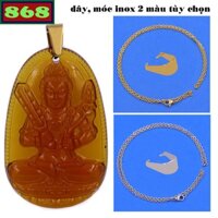 Mặt Phật Hư không tạng thủy tinh trà kèm dây chuyền inox, mặt Phật bản mệnh, trang sức phong thủy
