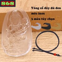Mặt Phật Phổ hiền thủy tinh trắng kèm vòng cổ dây dù đen, mặt Phật bản mệnh, trang sức phong thủy