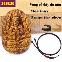 Mặt Phật Thiên thủ thiên nhãn đá mắt hổ 2.2 x 3.6cm, 2.9 x 4.5cm kèm vòng cổ dây dù nâu + móc inox