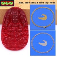 Mặt Phật Thiên thủ thiên nhãn pha lê đỏ kèm dây chuyền inox, mặt Phật bản mệnh, trang sức phong thủy