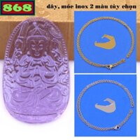 Mặt Phật Thiên thủ thiên nhãn pha lê tím kèm dây chuyền inox, mặt Phật bản mệnh, trang sức phong thủy