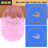 Mặt Phật Văn thù pha lê hồng kèm dây chuyền inox , mặt Phật bản mệnh, trang sức phong thủy