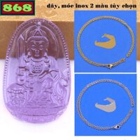 Mặt Phật Văn thù pha lê tím kèm dây chuyền inox, mặt Phật bản mệnh, trang sức phong thủy