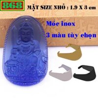 Mặt Phật Văn thù pha lê xanh dương kèm vòng cổ dây da đen + móc inox - Phật bản mệnh, mặt dây chuyền