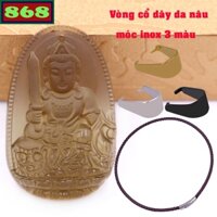 Mặt Phật Văn thù thủy tinh nâu kèm vòng cổ dây da nâu - Phật bản mệnh