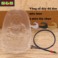 Mặt Phật Văn thù thủy tinh trắng kèm vòng cổ dây dù đen, mặt Phật bản mệnh, trang sức phong thủy
