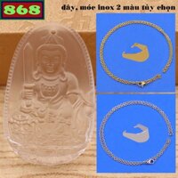 Mặt Phật Văn thù thủy tinh trắng kèm dây chuyền inox, mặt Phật bản mệnh, trang sức phong thủy