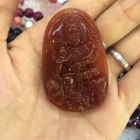 Mặt Phổ Hiền Bồ Tát đá mã não size 3.5x4.5cm kèm móc bạc