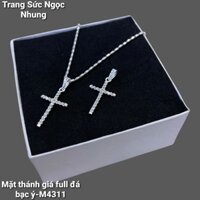 Mặt thánh giá đính đá bạc ý-M4311