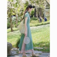 Mất Tiền Phong Cách Trung Hoa Mới Màu Xanh Sườn Xám + Váy Phù Hợp Với Thiết Kế Cảm Giác Tính Khí Nhẹ Nhàng Bộ Đồ Hai Mảnh 2.22