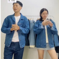 [Mata] Áo khoác jean unisex cặp đôi màu xanh basic form rông size 40-85kg Matasport