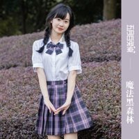 MATH08 - Konglady- Set Chân Váy JK Kẻ Sọc Xếp Ly Caro Kèm Áo Sơ Mi Trắng.