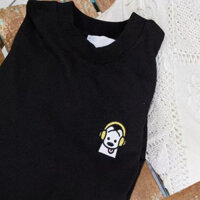 Matsui âm nhạc đặc biệt chú chó con in áo hoodie cổ tròn mùa thu đông dễ thương đa năng dài tay unisex top 123
