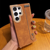 Matte Da Lộn Da Dây Đeo Cổ Tay Giá Đỡ Từ Tính Dành Cho Samsung S25 Plus S24 S23 S22 Ultra Bảo Vệ Camera Vỏ Silicon