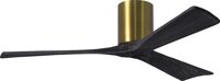 Matthews IR3H-BRBR-BK-52 Irene 52" Outdoor Hugger Ceiling Fan with Remote & Wall Control, 3 Wood Blades, Brushed Brass