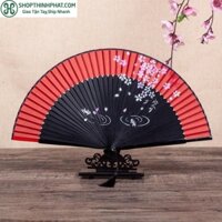 (Mẫu 150) Quạt cổ trang viền đỏ bản vải lụa cầm tay quà tặng xinh xắn cosplay phong cách tết