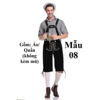 (Mẫu 8) Quần áo Nam Phục Vụ Bia Đức Áo Sơ Mi Sọc Caro Đen Quần Đen/ Trang phục truyền thống lễ hội bia Đức Oktoberfest