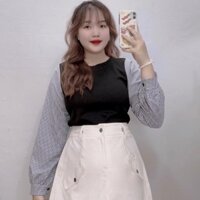 Mẫu áo sơ mi Big size nữ tay dài kẻ sọc phối gân tăm lạ mắt phong cách Hàn Quốc cho nữ thời trang dễ thương SM137