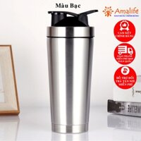 [Màu Bạc] Bình Lắc Shaker Đựng Nước Giữ Nhiệt Inox 800ml, Bình Tập Gym Thể Thao Chính Hãng Amalife Kèm Bóng Lò Xo Lắc