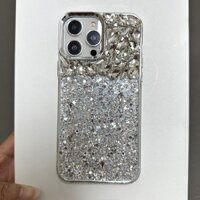 Màu Bạc Lấp Lánh Kim Sa Lấp Lánh Ốp lưng iPhone 15 Pro Max 11 12 13 14 Pro Max Plus Vỏ Bling Kim Cương Bảo Vệ Camera Ốp Lưng Mềm Chống Sốc