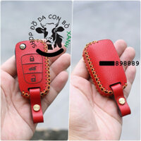 [Màu đỏ] Bao Da bọc ốp Chìa Khoá Kia Morning, Caren, Forte, Sorento, Rio, Sportage handmade Da Thật 001