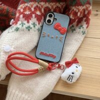Màu Đỏ Nơ Mèo Kitty Sang Trọng Treo denim TPU Cho Apple IPhone 16 15 14 13 12 Pro Max Ốp Chống Sốc