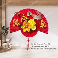 (mẫu gắn sẵn) quạt giấy trang tri treo tết mẫu mới,quạt giấy đỏ treo tường derco tết