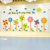 Mẫu Giáo Cầu Thang Tranh Trang Trí Ba Chiều Acrylic Dán Tường Cối Xay Gió Sáng Tạo Đế Trường Lớp Học Bố Trí