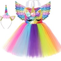 Mẫu Giáo Nhiều Màu Sắc Đầm Công Chúa Trẻ Em Kỳ Lân Cầu Vồng Dệt Tay Lông Tơ Đầm My Little Pony Catwalk 3.21.4