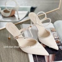 Mẫu giày cao gót nữ đẹp 7p nhọn bít mũi hở hậu, quai xoàn đá có nốt rút.size 32_45