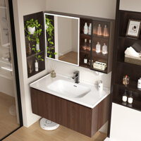 Màu Gỗ Óc Chó Dày Tổ Ong Tủ Phòng Tắm Tích Hợp Chậu Rửa Bằng Sứ Kết Hợp Chậu Rửa Bằng Nhôm Không Gian Rửa Mặt