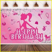 Màu hồng Barbie Chủ đề sinh nhật phông nền biểu ngữ trang trí tiệc ảnh chụp ảnh nền vải
