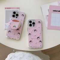 Màu Hồng Chibi Maruko-chan Cốc Đứng IMD Dành Cho Apple IPhone 16 15 14 13 12 Pro Max Ốp Chống Sốc