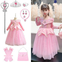 Màu Hồng Ngủ Đẹp Đầm Trẻ Em Aurora Cosplay Trang Phục Xuân Thu Bé Gái Tiệc Sinh Nhật Công Chúa Trang Phục Trẻ Em Áo Choàng Thanh Lịch