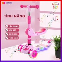 [Màu Hồng]Xe trượt Scooter 3 bánh đa năng có đèn led phát sáng, có nhạc và ghế ngồi cho trẻ em - Xe thăng bằng có nhạc