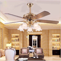 (Mẫu HOT - 100% Lõi Đồng)Quạt Trần 5 Chao Đèn Tân Cổ Điển,Có Điều Khiển 6 Tốc Độ Gió,Động Cơ DC Siêu Mát,Bảo Hành.